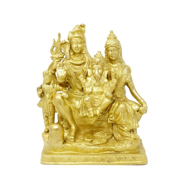 Brass Sculpture Lord Shiva MATA Parvati with Family Lord Ganesha,Lord Kartikeya Hindu Home Décor,Large 8 Inch,3.34 Kg/ Brass Shiva Parvati – Shiv Parivar Bholenath Shankar Ganesh Family Murti Idol Statue Sculpture Height 6 Inches