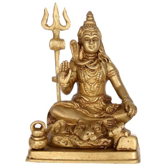 Lord Shiva with Small Nandi – Brass Statue, Height 4.5″ I Home Décor