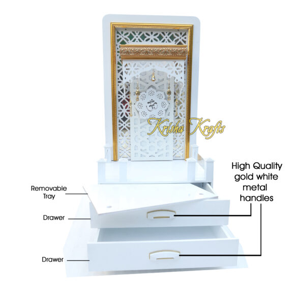 Pooja MANDIR for Home Temple Glossy White with Jali and LED Lights Size (L X B X H - in Inches) : 24.00 X 18.00 X 48.00 - Image 3