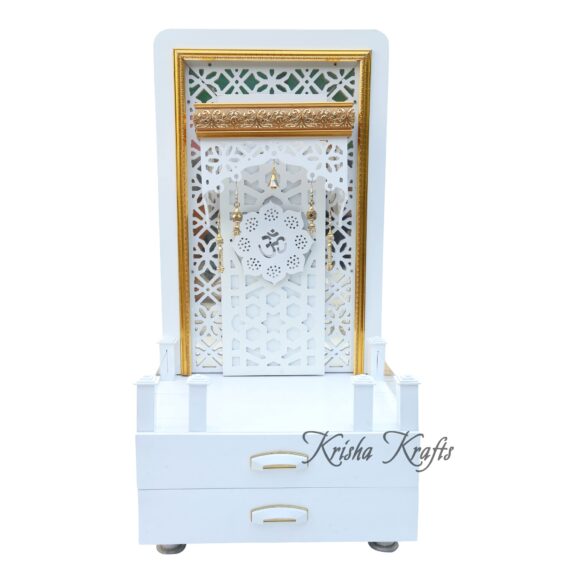 Pooja MANDIR for Home Temple Glossy White with Jali and LED Lights Size (L X B X H - in Inches) : 24.00 X 18.00 X 48.00 - Image 4