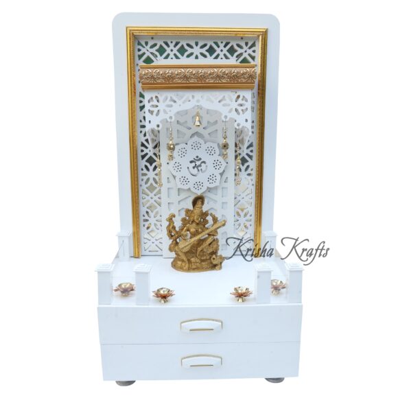 Pooja MANDIR for Home Temple Glossy White with Jali and LED Lights Size (L X B X H - in Inches) : 24.00 X 18.00 X 48.00 - Image 5