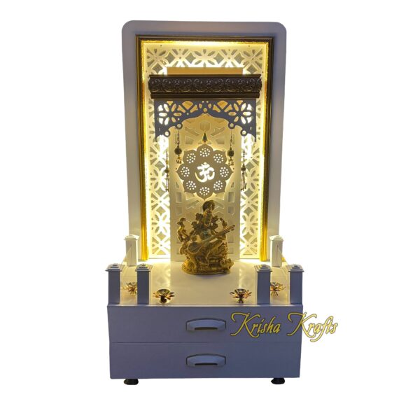 Pooja MANDIR for Home Temple Glossy White with Jali and LED Lights Size (L X B X H - in Inches) : 24.00 X 18.00 X 48.00 - Image 7