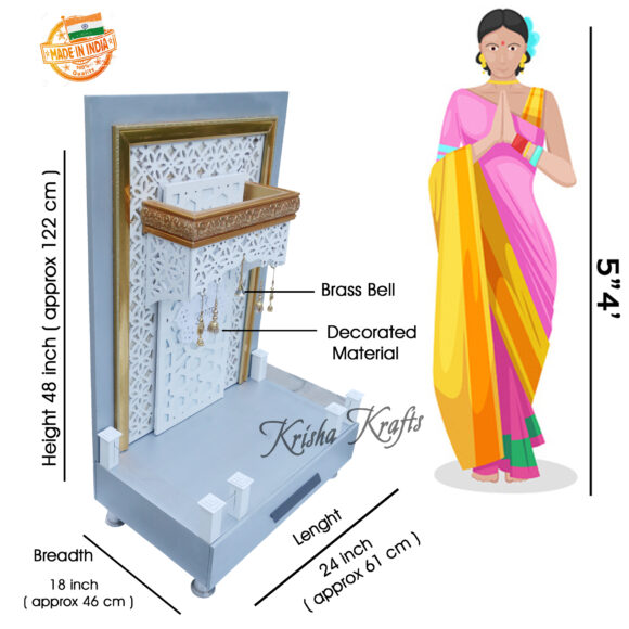 Pooja MANDIR for Home Temple Glossy White with Jali and LED Lights - Image 2