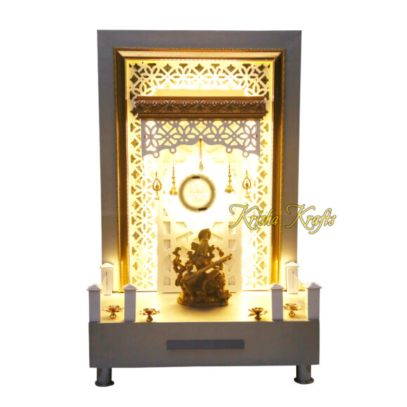 Pooja MANDIR for Home Temple Glossy White with Jali and LED Lights - Image 4