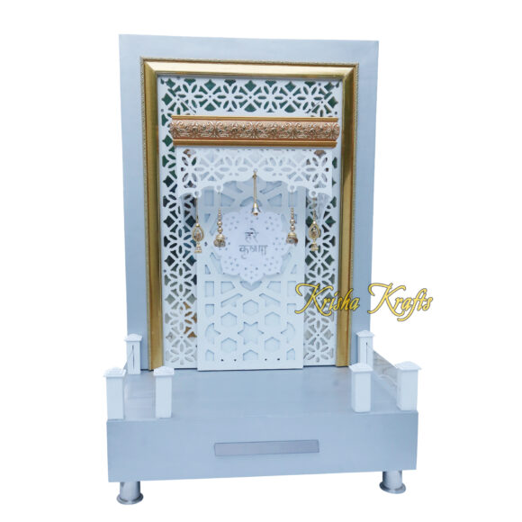 Pooja MANDIR for Home Temple Glossy White with Jali and LED Lights - Image 3