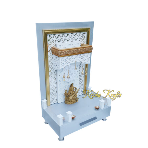 Pooja MANDIR for Home Temple Glossy White with Jali and LED Lights - Image 5