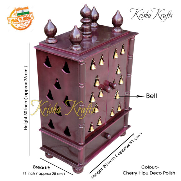 Pooja Mandir for Home /God Stand Religious Living House Decoration Handmade Temple, Original Wood With Bells - Image 2