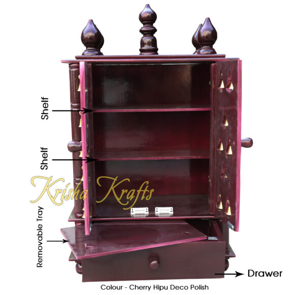 Pooja Mandir for Home /God Stand Religious Living House Decoration Handmade Temple, Original Wood With Bells - Image 3