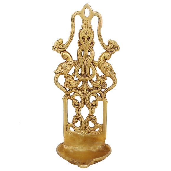 Brass Diya for Puja Room | Multi use Brass Diya for Puja Wall Hanging | Table Top Diya for Pooja | Traditional Peacock Design