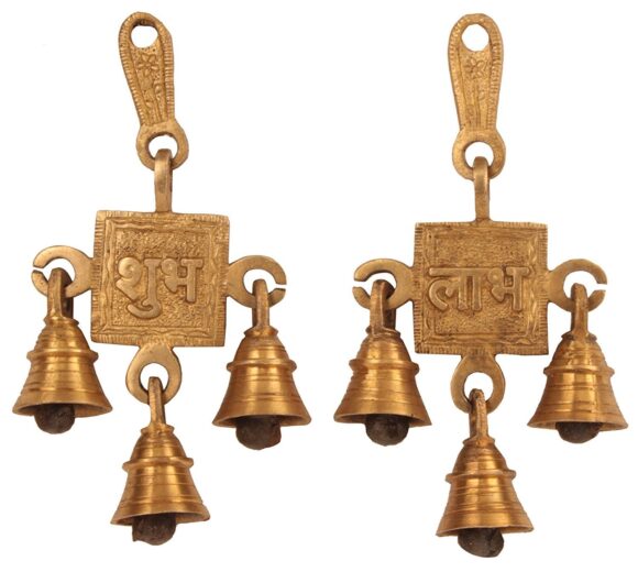 Handmade Brass Shubh Labh Wall Hanging Bells Set | Home Decor