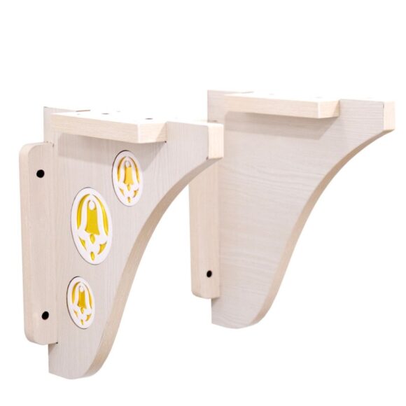 Wall Hanging Decorative Wooden Brackets In Off White Pinewood Colour With Bell Design