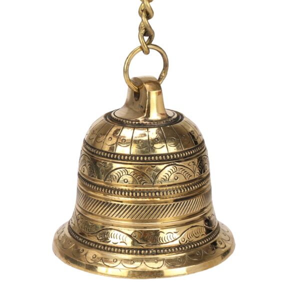 Brass Metal Antique Style Hanging Chain J Hooks Ringing Bell for Home Decor Indoor Outdoor Porch Door Mandir Temple Wall Living Room Housewarming Decorative Gift home decor