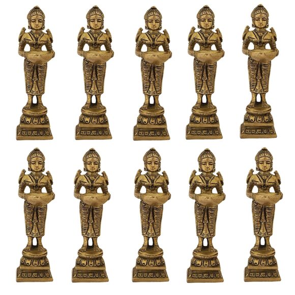 Brass Candle Holder on Elephant Trunk Pair Set Fengsui Vastu Hathi for Good Luck Success Prosperity Home Decor Marriage House Warming Gift Antique Multicolor Stone Work Height 8 Inch