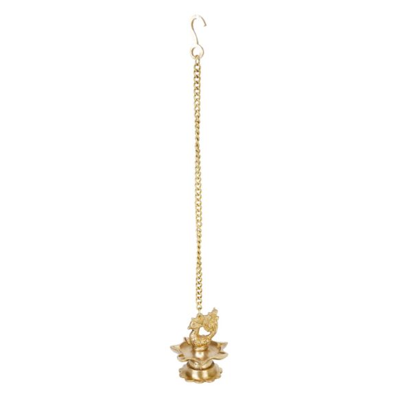 Brass Wall Hanging Diya (3 x 3 x 16 inches, Gold) Peacock Oil Lamp for Home Mandir Entrance Deepak Deepam Decor Temple Diwali Decoration Chain Hanging Diya Pair(2 Pcs). - Image 2