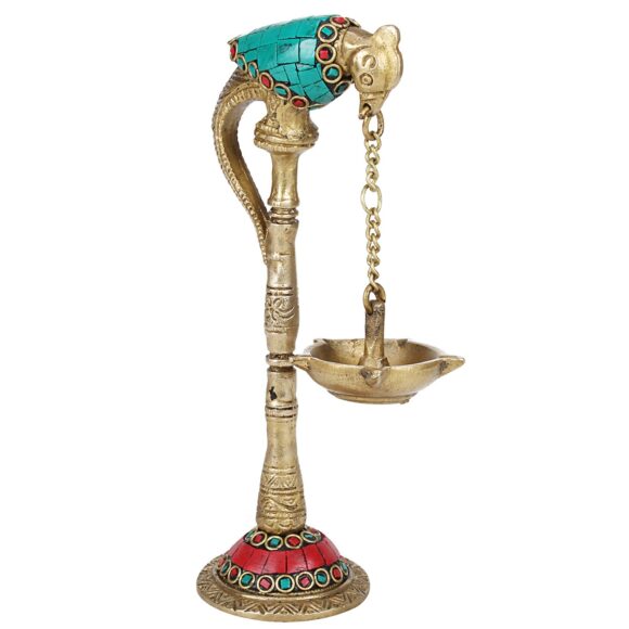Brass Parrot Design Diya Hanging in Chain From Beak (Multi_2.3 Inch X 3.9 Inch X 7.4 Inch) - Image 2