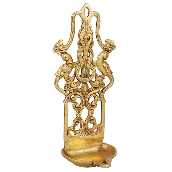 Brass Diya for Puja Room | Multi use Brass Diya for Puja Wall Hanging | Table Top Diya for Pooja | Traditional Peacock Design - Image 2