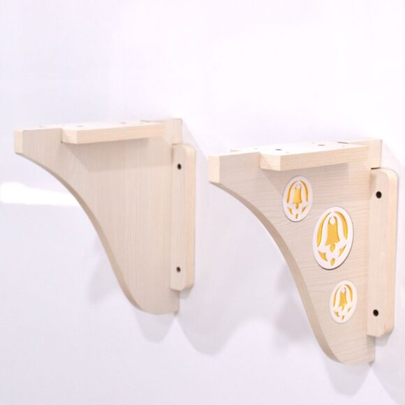 Wall Hanging Decorative Wooden Brackets In Off White Pinewood Colour With Bell Design - Image 2