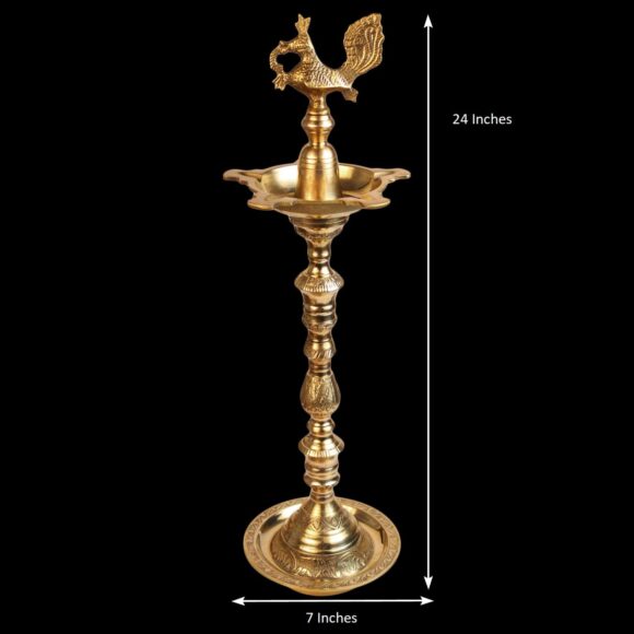 2 Ft Big Brass Diya Peacock Inauguration Traditional Handmade Multiwick Oil Diya Kuthuvilakku Kiran Lamp for Temples, Diwali Puja, Functions Festival Gifts & Home Decor - Image 2