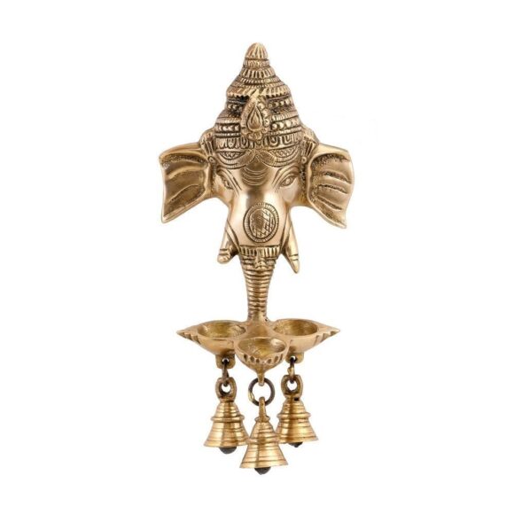 Brass Wall Hanging Ganesh Design Diya (Gold_3.1 Inch X 4.3 Inch X 9.4 Inch) - Image 2