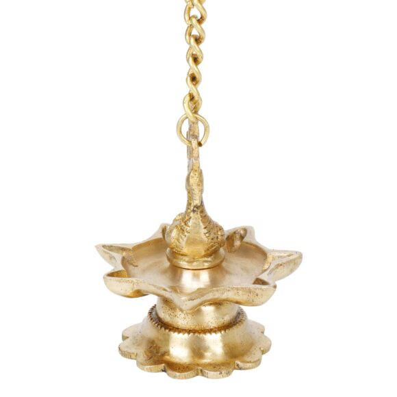 Brass Wall Hanging Diya (3 x 3 x 16 inches, Gold) Peacock Oil Lamp for Home Mandir Entrance Deepak Deepam Decor Temple Diwali Decoration Chain Hanging Diya Pair(2 Pcs). - Image 3