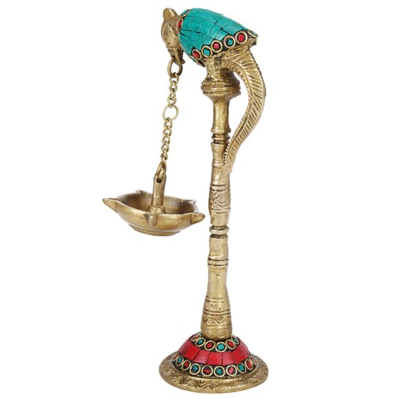 Brass Parrot Design Diya Hanging in Chain From Beak (Multi_2.3 Inch X 3.9 Inch X 7.4 Inch) - Image 3