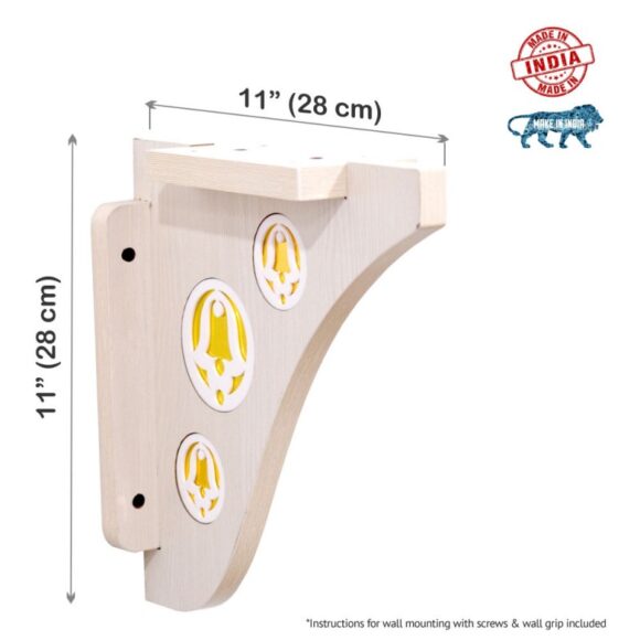 Wall Hanging Decorative Wooden Brackets In Off White Pinewood Colour With Bell Design - Image 3