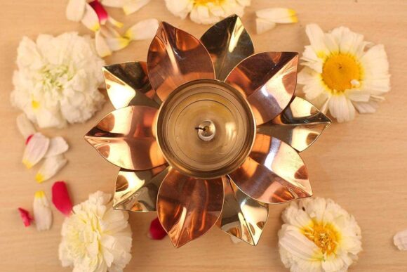 Metal Diya (3 x 3 x 1.5 inch, Gold) - Image 3