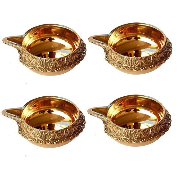 (Set of 10) Indian Puja Brass Oil Lamp - Golden Diya Lamp Engraved Design Dia - 2.5 Inch - Image 3