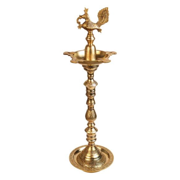2 Ft Big Brass Diya Peacock Inauguration Traditional Handmade Multiwick Oil Diya Kuthuvilakku Kiran Lamp for Temples, Diwali Puja, Functions Festival Gifts & Home Decor - Image 3