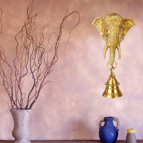 Brass Hanging Bell (9 x 6x 5 inch, Gold) - Image 4