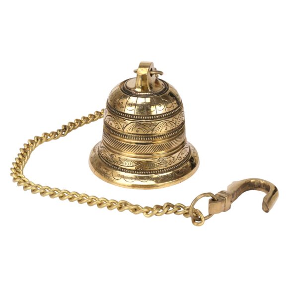 Brass Metal Antique Style Hanging Chain J Hooks Ringing Bell for Home Decor Indoor Outdoor Porch Door Mandir Temple Wall Living Room Housewarming Decorative Gift home decor - Image 4