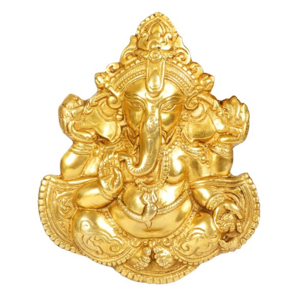 Brass Murti of Lord Ganesha Wall Hanging Ganesh for Home Wall Living Room Decor Door Mandir Bell Gold Color Height 7 Inch