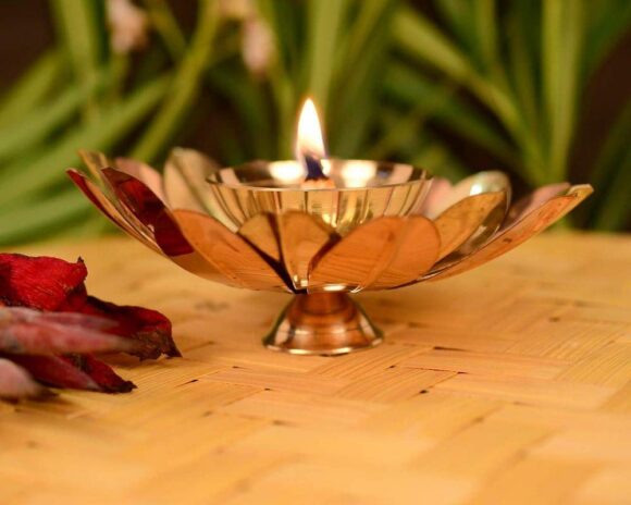 Metal Diya (3 x 3 x 1.5 inch, Gold) - Image 4