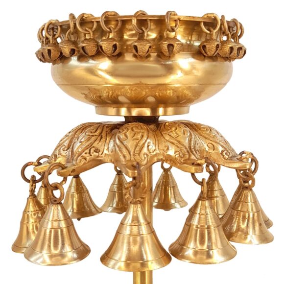 Brass Medium Size Traditional Urli Vessel for Home Decor Flower Petals in Water Decoration Bells on Elephant Trunk Living Room Showpiece Vastu Benefit Gold Height 8 Inch home decor - Image 4