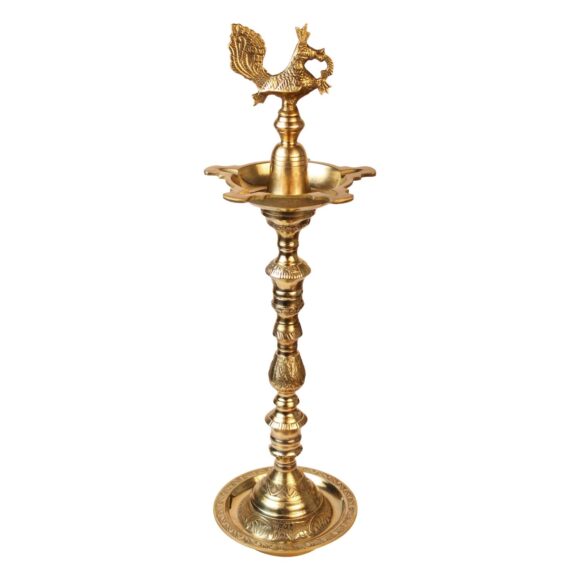 2 Ft Big Brass Diya Peacock Inauguration Traditional Handmade Multiwick Oil Diya Kuthuvilakku Kiran Lamp for Temples, Diwali Puja, Functions Festival Gifts & Home Decor - Image 4
