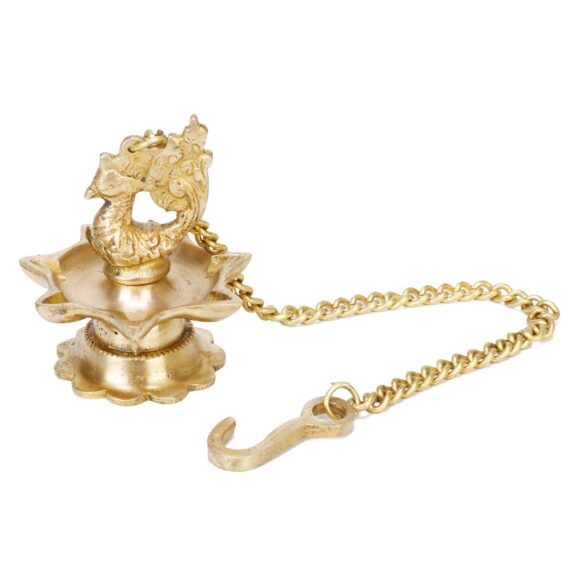 Brass Wall Hanging Diya (3 x 3 x 16 inches, Gold) Peacock Oil Lamp for Home Mandir Entrance Deepak Deepam Decor Temple Diwali Decoration Chain Hanging Diya Pair(2 Pcs). - Image 4