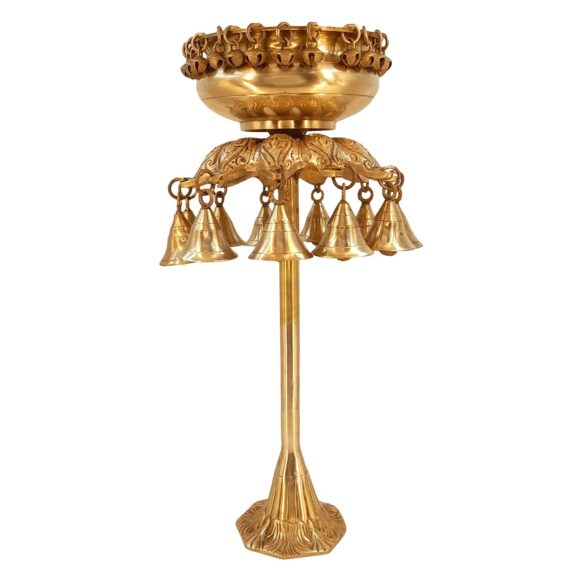Brass Medium Size Traditional Urli Vessel for Home Decor Flower Petals in Water Decoration Bells on Elephant Trunk Living Room Showpiece Vastu Benefit Gold Height 8 Inch home decor - Image 5