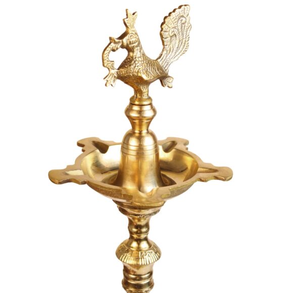 2 Ft Big Brass Diya Peacock Inauguration Traditional Handmade Multiwick Oil Diya Kuthuvilakku Kiran Lamp for Temples, Diwali Puja, Functions Festival Gifts & Home Decor - Image 5
