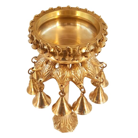 Brass Medium Size Traditional Urli Vessel for Home Decor Flower Petals in Water Decoration Bells on Elephant Trunk Living Room Showpiece Vastu Benefit Gold Height 8 Inch home decor - Image 6