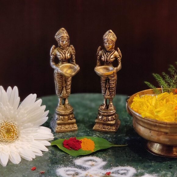 Brass Candle Holder on Elephant Trunk Pair Set Fengsui Vastu Hathi for Good Luck Success Prosperity Home Decor Marriage House Warming Gift Antique Multicolor Stone Work Height 8 Inch - Image 6