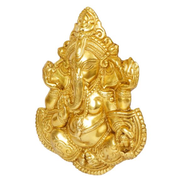 Brass Murti of Lord Ganesha Wall Hanging Ganesh for Home Wall Living Room Decor Door Mandir Bell Gold Color Height 7 Inch - Image 3