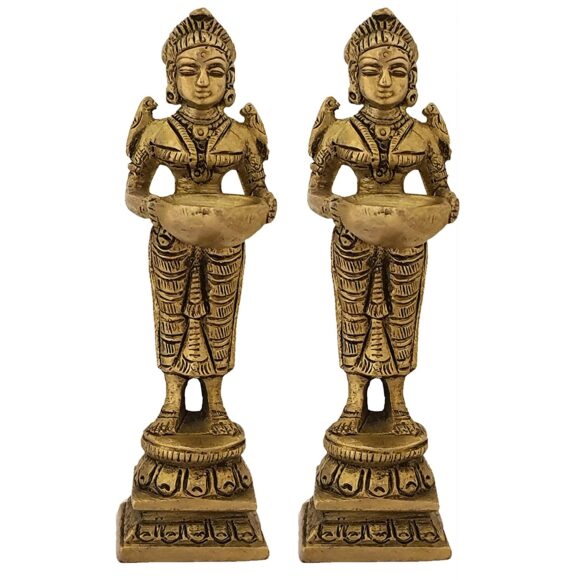 Brass Candle Holder on Elephant Trunk Pair Set Fengsui Vastu Hathi for Good Luck Success Prosperity Home Decor Marriage House Warming Gift Antique Multicolor Stone Work Height 8 Inch - Image 7