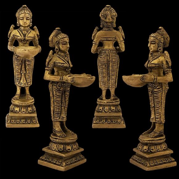 Brass Candle Holder on Elephant Trunk Pair Set Fengsui Vastu Hathi for Good Luck Success Prosperity Home Decor Marriage House Warming Gift Antique Multicolor Stone Work Height 8 Inch - Image 8
