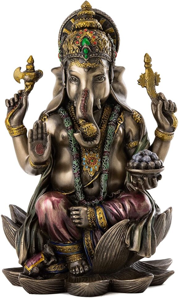 Ganesh Statue Sitting on Lotus Pedestal - Lord of Success Sculpture in Premium Cold Cast Bronze with Colored Accents - 7.25-Inch Collectible Hindu God Ganesha Figurine - Image 2