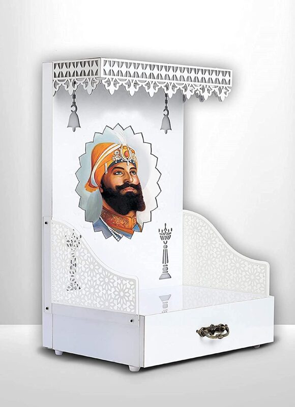 Temple for Home Office with Multi Color LED Light MDF PVC Laminated White Temple Wall Hanging Table Top Home Mandir 18 X 10 X12 in - Image 2