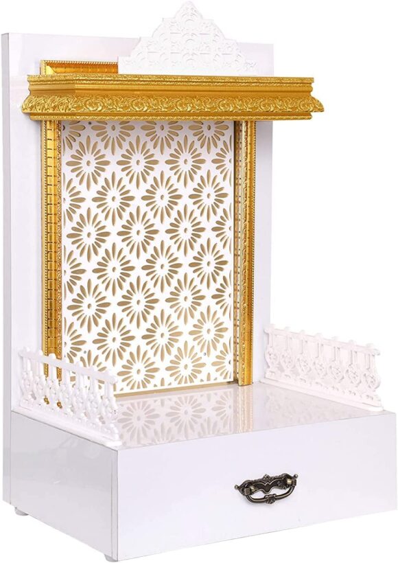 Wood-Plastic Composites (WPC) with PVC Laminated Religious Temple for Home ; Office, White ; Golden, Solid, 12 X 10 X 18 Inch (Small) - Image 2