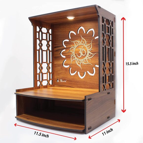Mangal Beautiful Wooden Pooja Stand for Home/Mandir for Home/Temple for Home and Office/Puja Mandir for Home and Office Wall with LED Spot Light/Product (H- 15.5, L- 11.5, W-11 Inch) - Image 4
