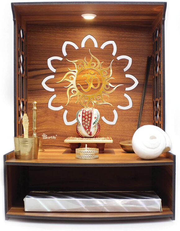 Mangal Beautiful Wooden Pooja Stand for Home/Mandir for Home/Temple for Home and Office/Puja Mandir for Home and Office Wall with LED Spot Light/Product (H- 15.5, L- 11.5, W-11 Inch) - Image 2