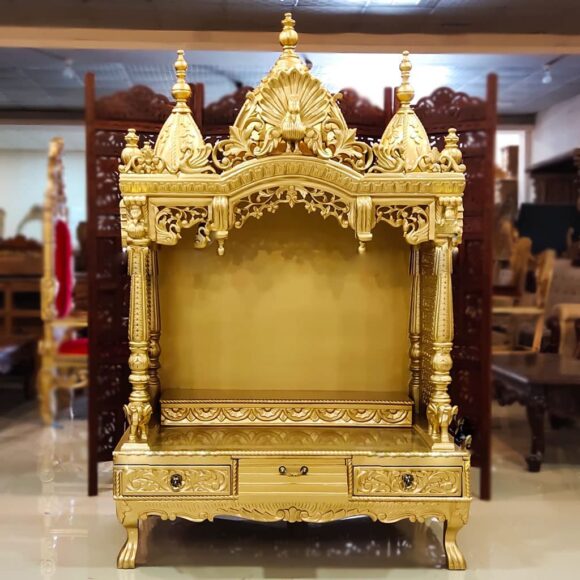 Gold Finish Temple in Teak wood Wooden Temple/Pooja Mandir/Mandapam/Home Temple/Wooden Temple/Home Temple/Pooja Mandir/Temple for Home/Office Temple/Navratre/Diwali Festive Season Gifts and puja - Image 2