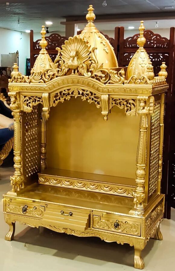 Gold Finish Temple in Teak wood Wooden Temple/Pooja Mandir/Mandapam/Home Temple/Wooden Temple/Home Temple/Pooja Mandir/Temple for Home/Office Temple/Navratre/Diwali Festive Season Gifts and puja - Image 3